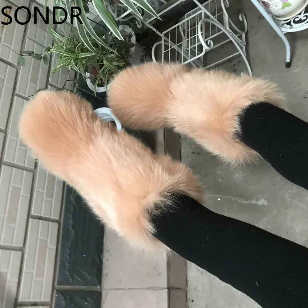 Women\'s Winter Snow Fur Lining Real Fox Fur Trim Furry Mid Calf Boots Thicken Shoes Warm Leopard 6 Colors Custom Made