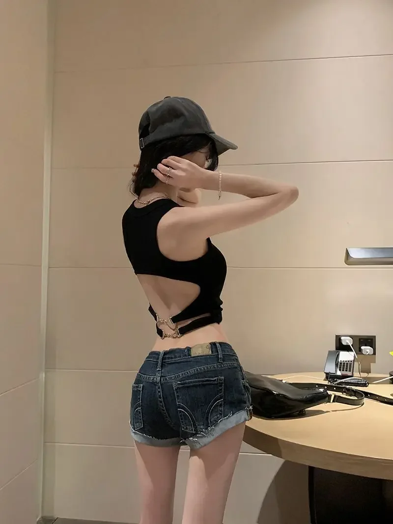 섹시한 낮은 상승 허리 여성 데님 반바지 패션 의류 2025 디자인 Jorts XL 하라주쿠 우아한 흐르는 여성 짧은 청바지 바지