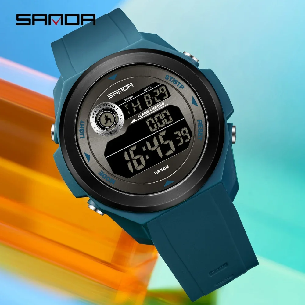 

SANDA модные мужские цифровые электронные часы многофункциональные водонепроницаемые будильники цветной свет студенческие часы 2203