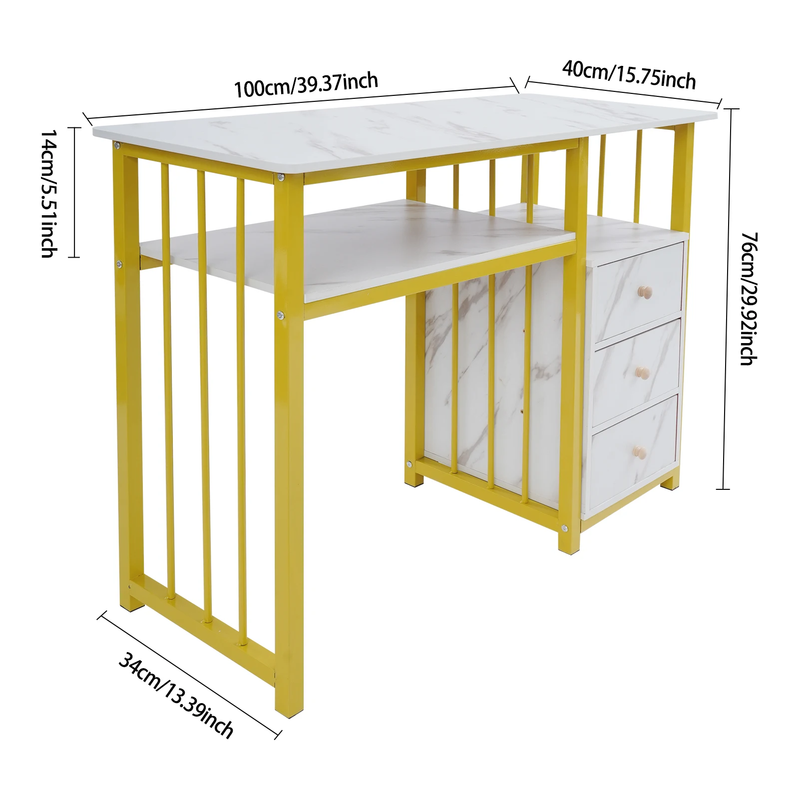 Nail Desk Manicure Table Marbling Texture Manicure Desk with 3 Drawers 100*40*76cm for Living Rooms, Offices, Nail Salon