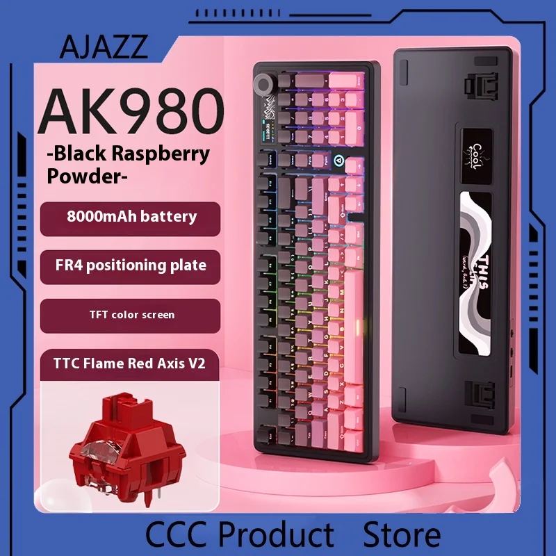 Ajazz Ak980 New E-Sports Game Mechanical Keyboard Tri Mode With Wireless Tft Color With Computer Peripherals Office Gaming Gifts