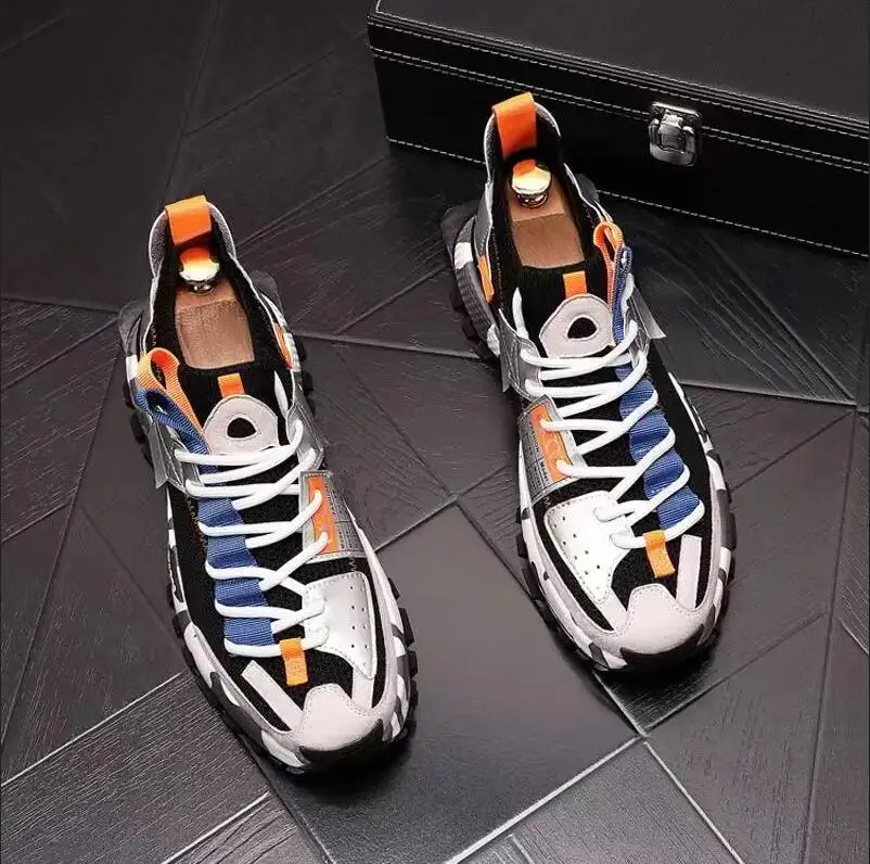 Fashion Men Platform Sneakers Breathable Comfortable Sport Shoes Chunky Knitting Mesh Sneakers Casual Shoes White Sneakers