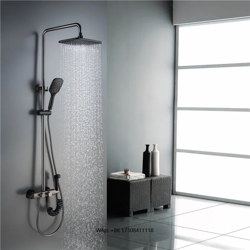 

Double handle thermostatic shower faucet with bidet nozzle, three-function handheld shower mixer set, suitable for bathroom cera