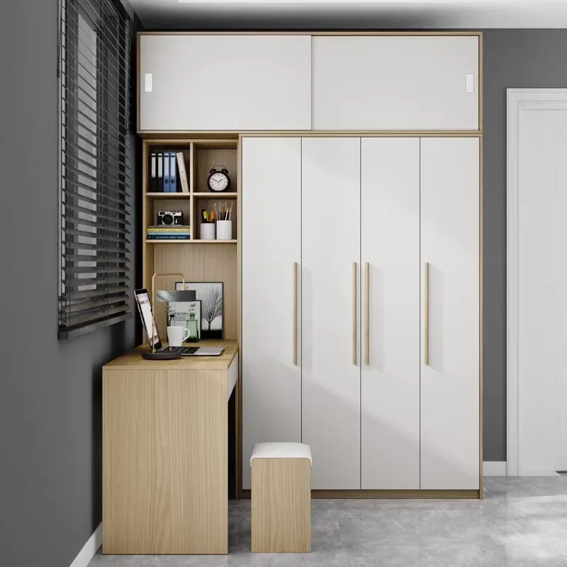 2025 new one-piece sliding door learning computer desk storage wardrobe home storage  simple wardrobe