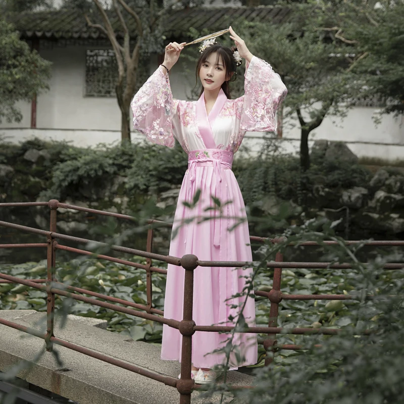 Ele Ancient Chinese Costume Women's Hanfu Fairy Sakura Flowing Fairy Skirt Wide Sve Long Dr for Annual Meeting