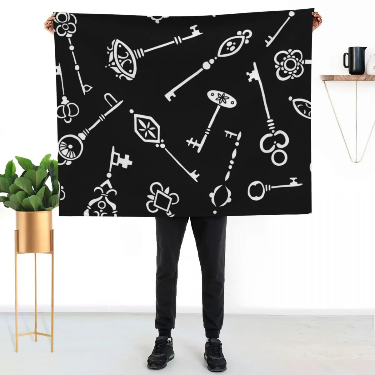 

Skeleton Keys || Black and White Palette || Lock and Key Throw Blanket Decorative Soft Throw Blanket for Couch Sofa