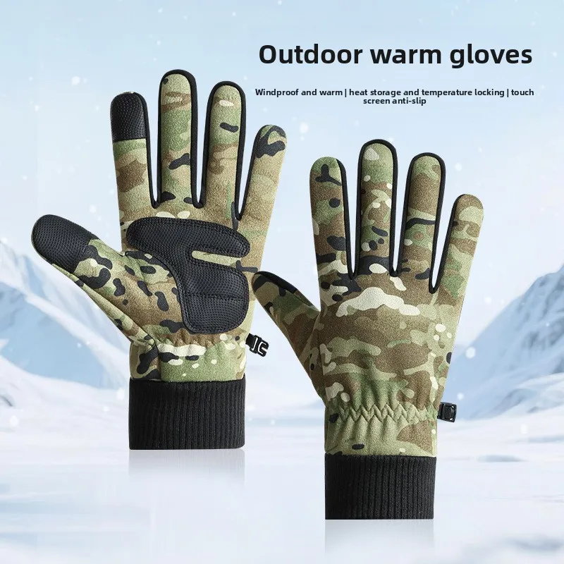 Men Winter Warm Thermal Velvet Gloves Thickened Windproof Cold Proof Touch Screen Non Slip Outdoor Cycling Running Hiking