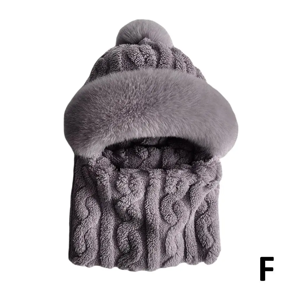Winter-Schal-Set mit Kapuze für Damen, Plüsch-Hals, warm, Russland, Outdoor, Ski, winddicht, Mütze, dicker Plüsch, flauschige Mützen, Fahrradmütze – Detail 32