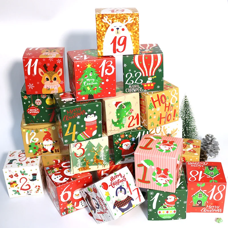 24pcs Christmas Advent Calendar Box Kraft Paper Candy Box 24 Days Countdown to Christmas Gift Boxes Navidad New Year Decorations