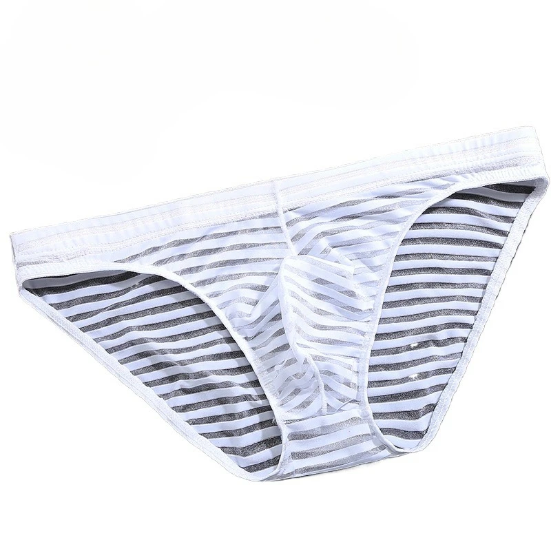 

Men's Sexy Brief Underwear Striped Mesh Transparent Ultra-thin Quick Dry Cool Feel Gays Erotic Low Waist Convex Pouch Underpants