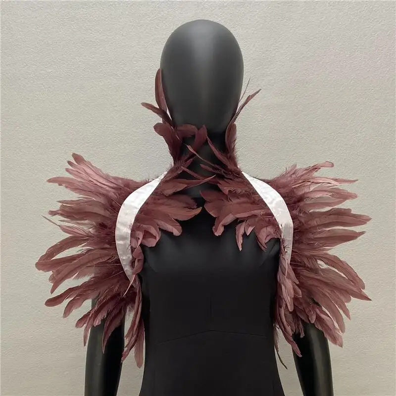 Gothic Frauen Schal natürliche Feder schwarz gefälschten Kragen Schal für Männer Frauen echte Feder Schal Halloween Party Cosplay – Detail 9