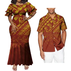 Custom His And Hers Clothes Polynesian Tribal Printed Couples Matching Outfits Mermaid Sexy Dress And Mens Aloha Shirts