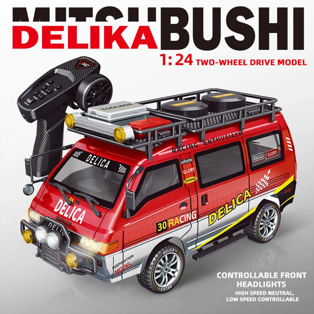 Delica 1/24 coche todoterreno mecánico RC con Control remoto 2WD/4WD vehículo todoterreno con faros controlables y cambios para juguetes para niños
