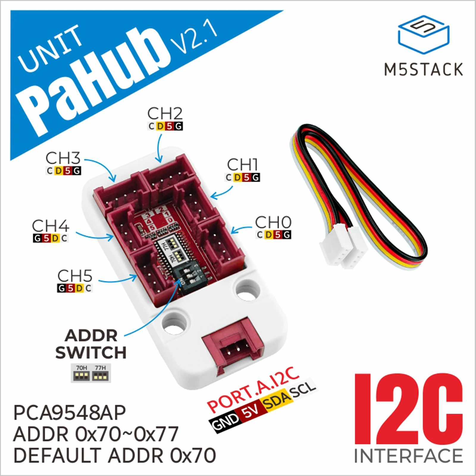 Официальный концентратор M5Stack I2C, блок расширения от 1 до 6, V2.1 с DIP-переключателем (PCA9548A) Официальный концентратор M5Stack I2C, блок расширения от 1 до 6, V2.1 с DIP-переключателем (PCA9548A)