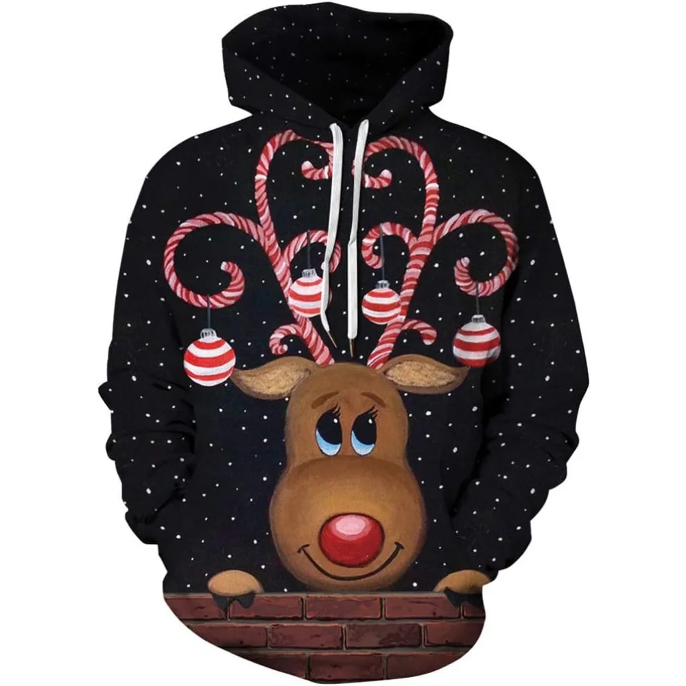 Sweat à capuche de Noël imprimé 3D unisexe, pull de poche Kangroo, vêtements décontractés, père Noël, bonhomme de neige, PVD, hommes