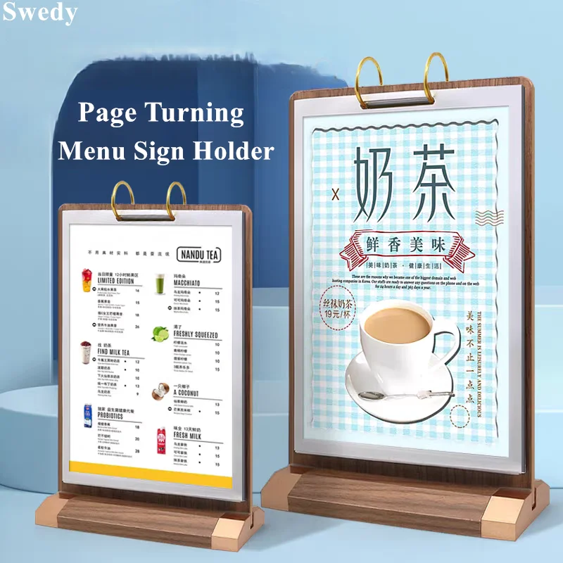 A4 Page Turning Acrylic Sign Holder Flyer Document Brochure Advertising Poster Frame Restaurant Plastic Menu Paper Holder Stand