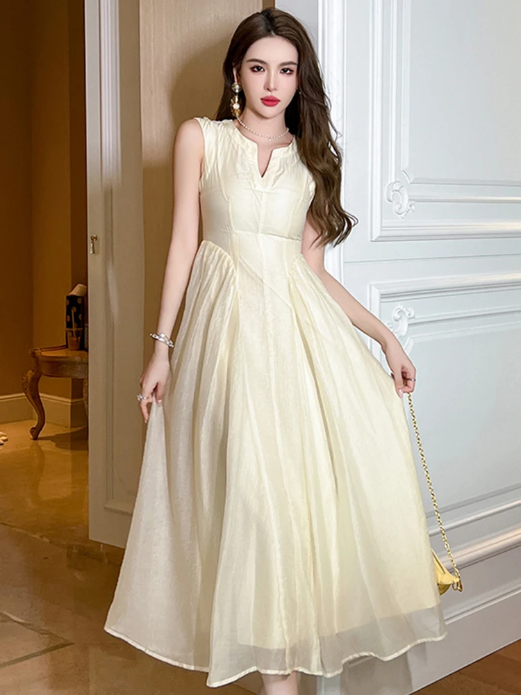 Abito estivo donna 2023 Sweet Fairy Prom Dresses Sheer Chiffon Swing pieghettato abito lungo Lady Party incontri Vestidos Holiday Gown