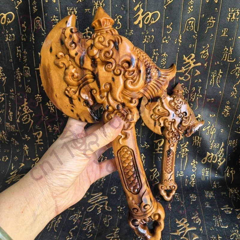 Lightning strike jujube wood dragon fish axe, housewarming gift, large axe pendant decoration, auspicious feng shui home decorat
