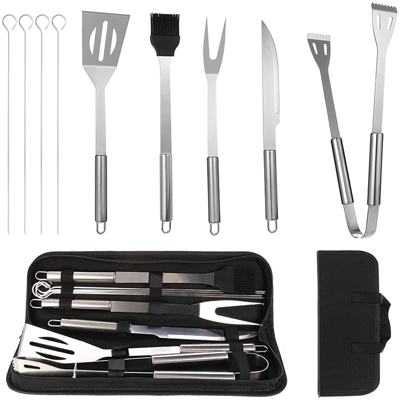 

BBQ Grill Tools Set With Storage Bag,9 In 1 Stainless Steel Barbecue Accessories, Barbecue Utensil For Outdoor Indoor