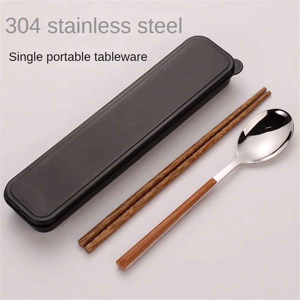 Portable Dinnerware Stainless Steel Three-piece Set Travel Portable Kitchen Accessories Chopsticks Spoon Set Students Tableware