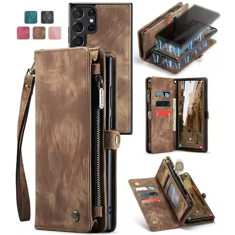 Detachable Wallet Phone Case For Samsung Galaxy S24 S23 FE S22 Plus 20 Ultra A14 A34 A54 A15 A25 A35 A55 5G Card Slot Leather