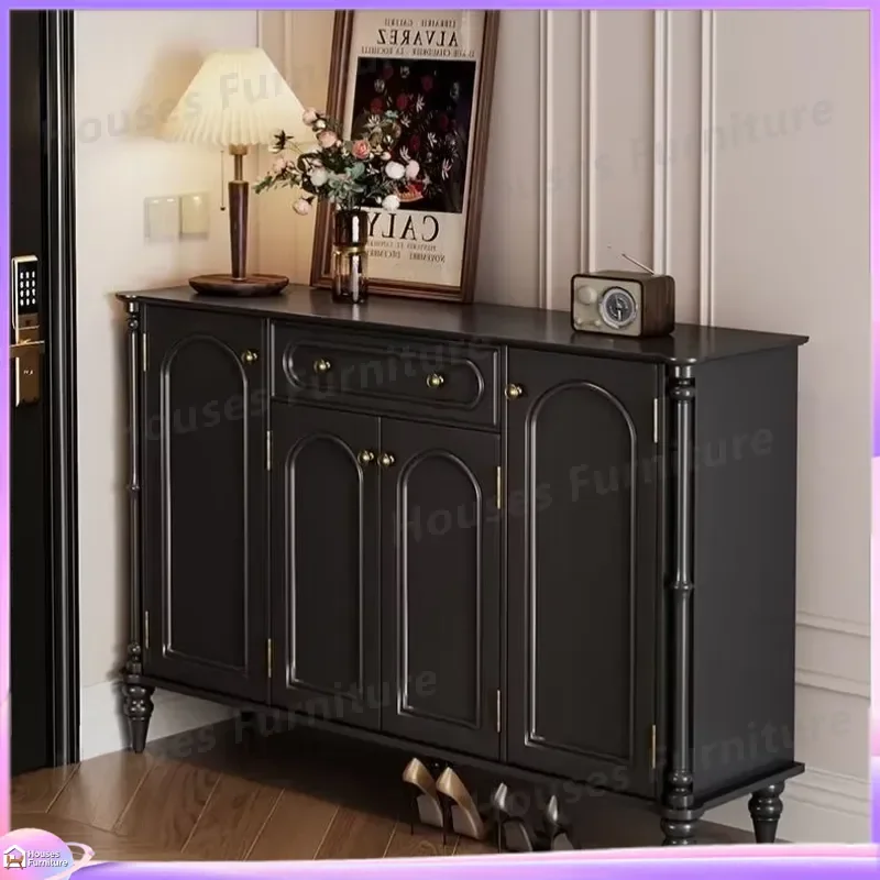 Large Capacity Multi-Layer Shoe Cabinet with Adjustable Shelves Retro Black Entryway Storage Organizer for Home Hallway Porch