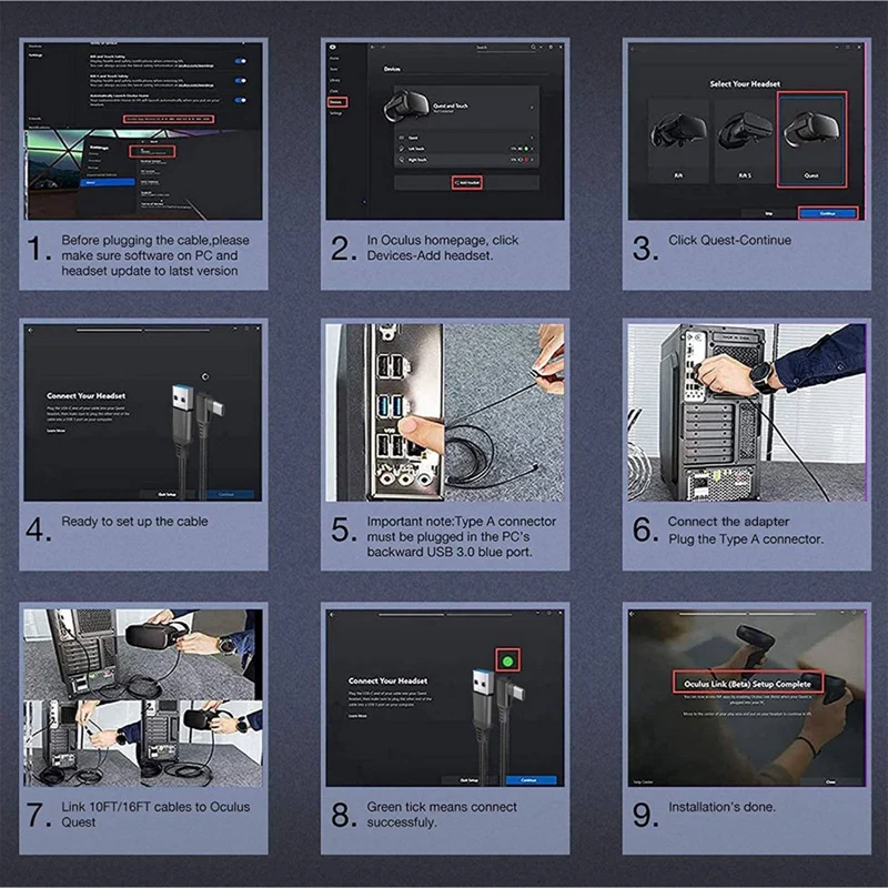 Лидер продаж, зарядный кабель для Oculus Quest 2 Link USB 3.1 Type C, кабель передачи данных в USB Type-C, зарядное устройство 20 В, 3 А