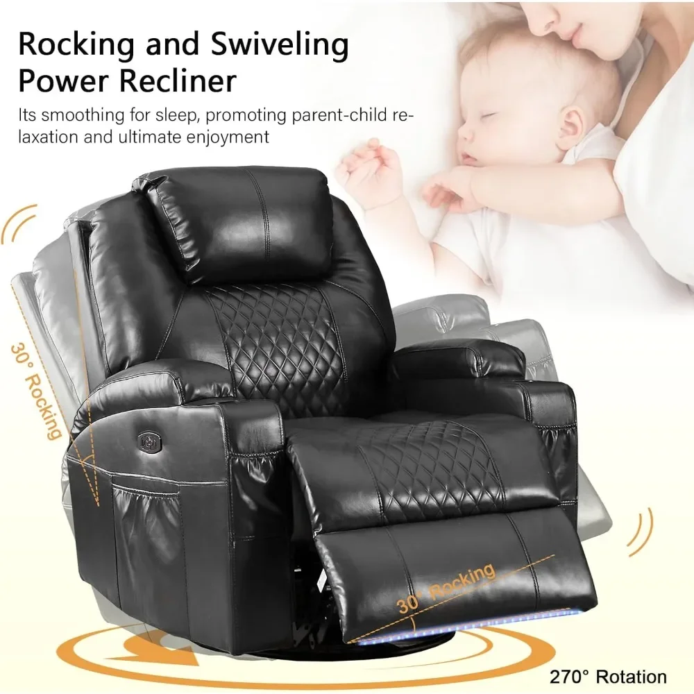 كرسي كرسي هزاز دوار كهربائي - منافذ تدليك حرارية LED USB من النوع C، وضع لا نهائي مع حامل أكواب للمراحة