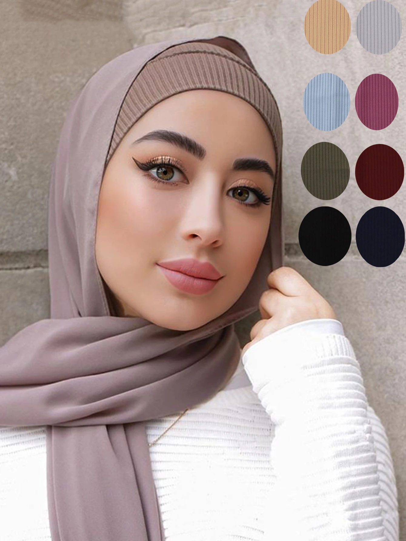 

Muslim Ribbed Inner Hijab Caps Islamic Tube Underscarf Bonnet Stretch Headband Turban Musulman Femme Head Wraps