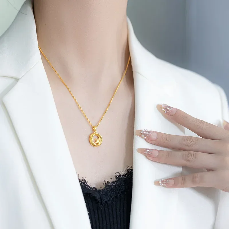 

9999 Real Gold 24K Premium Light Luxury Clavicle Necklace Queen English Queen Crown Pendant Necklace