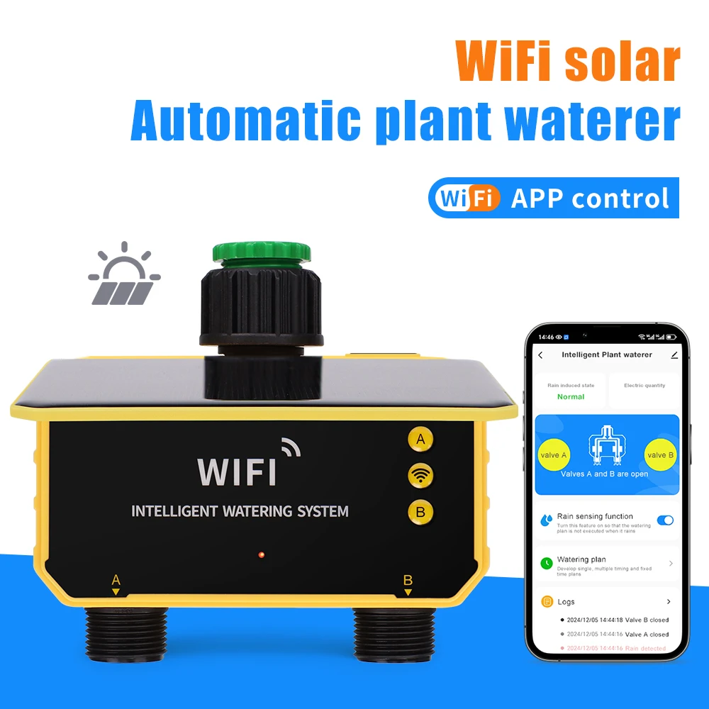 1/2 Outlets Watering Timer Smart WiFi Irrigation Timing Controller Solar Charging Digital Sprinkler Timer Water Valve Controller