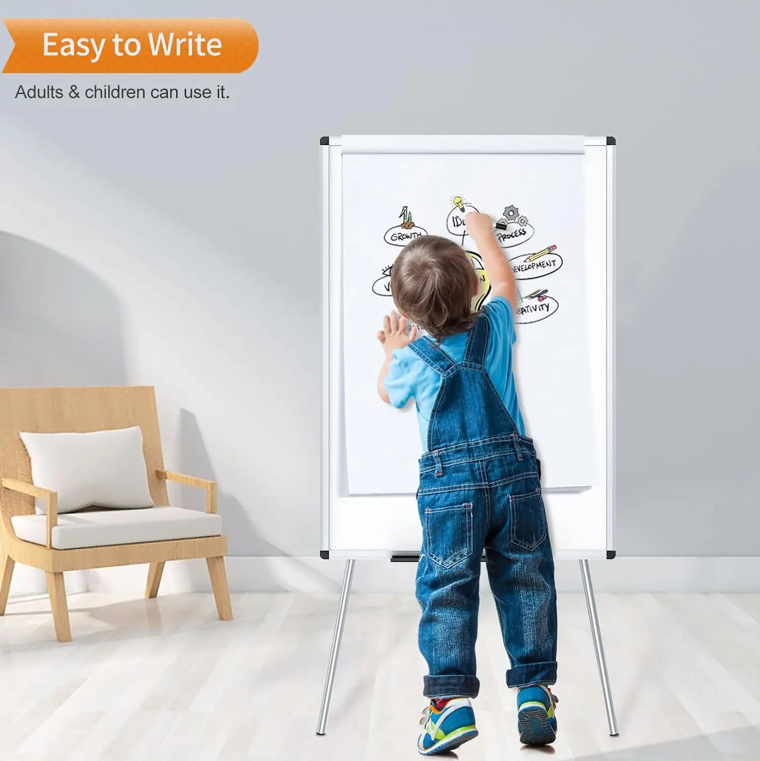 Portable Dry Erase Board, 36x24 Inches, Adjustable Height for School Office Home