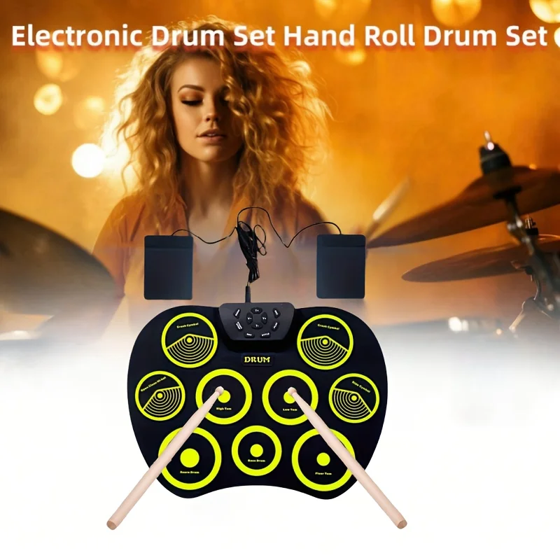 

Electronic Drum Set Hand-rolled Drum 9 Pad MIDI Interface Supports DTX Games Portable Drum Set Gifts with Drumsticks Pedals
