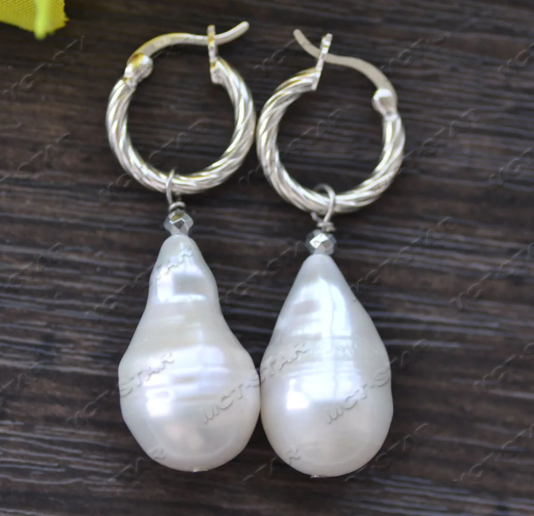 

Z11918 24mm White Baroque Drop Reborn Keshi Pearl Dangle Earring