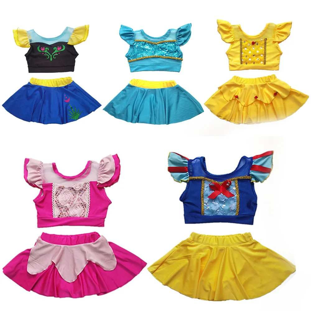 

2PCS Set Swimsuit for Kids Girl Flying Sleeve Princess Anna Snow White Belle Summer Pool Bikini 2-8y Children Swimwear Dress