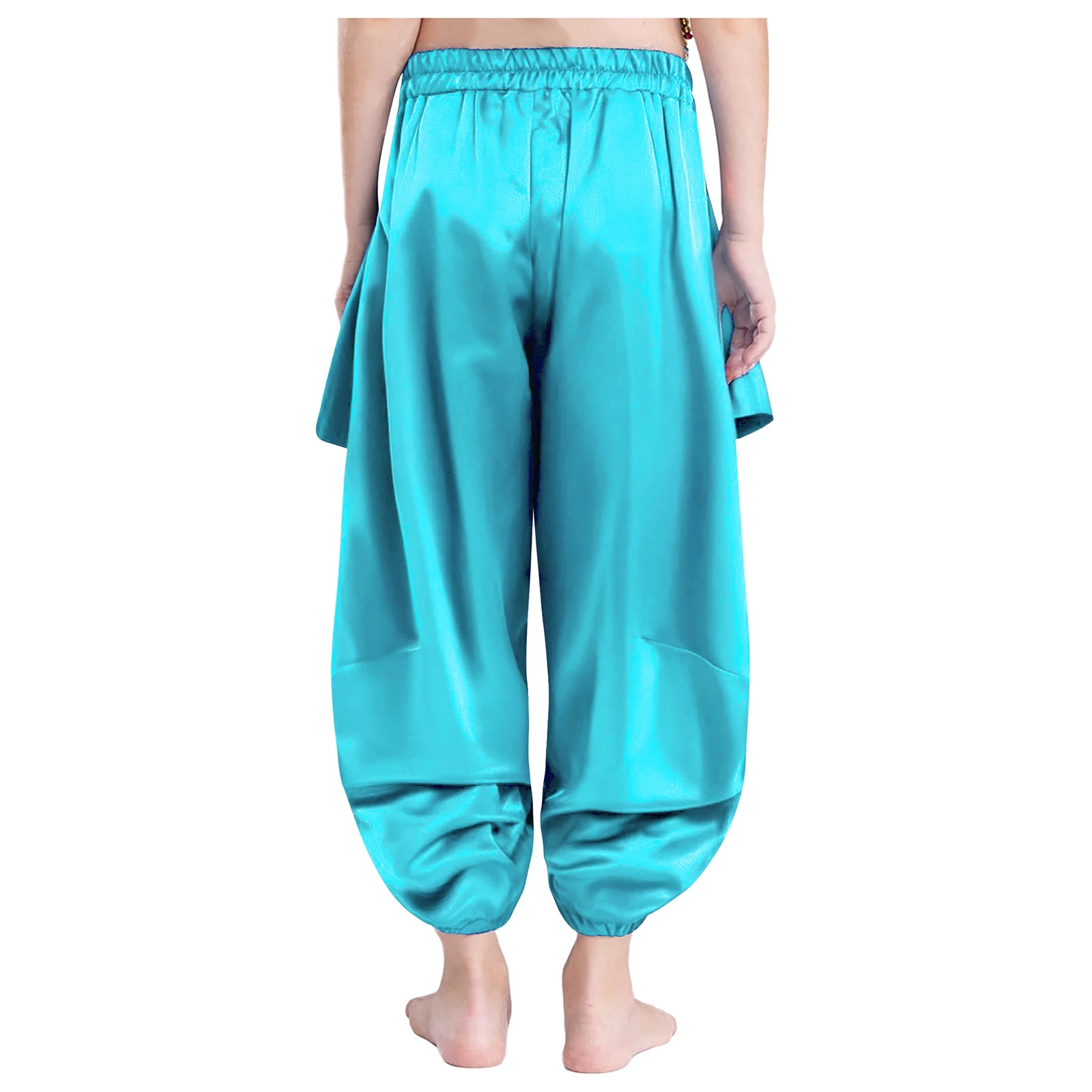 Child Belly Dance Harem Pants Arabian Prince Satin Dhoti Pants Ruffled Bloomers Halloween Carnival Cosplay Performance Costume