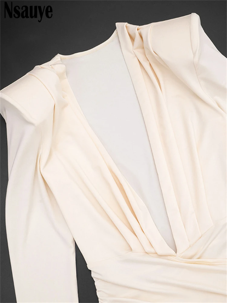 Nsauye Sexy Women Low Cut Out V Neck Elegant Night Club Evening Party Dress Long Sleeve Mini Wrap New Fashion Dress 2025 Winter