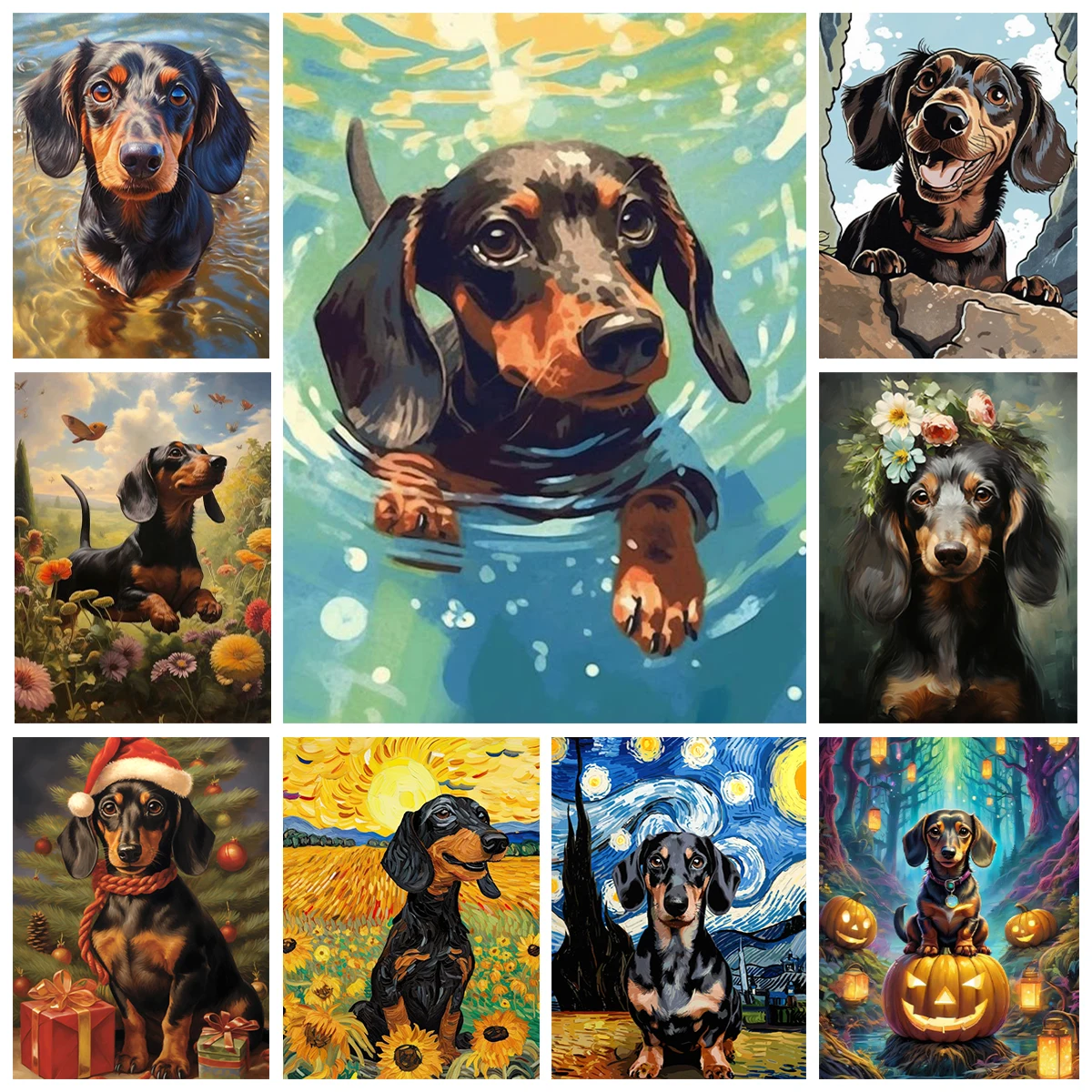 

Такса DIY цифровая картина маслом красочная картина ручной работы животное искусство дома украшение стены простое ремесло