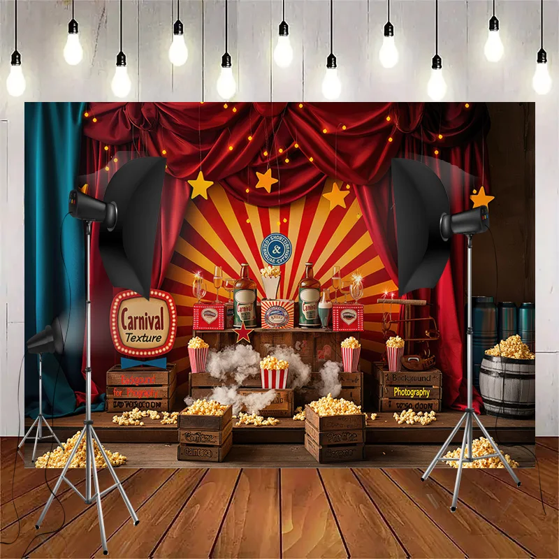 Circus Tent With Striped Canopy Popcorn Photography Backdrops Balloons Birthday Party Decor Animal Photo Studio Background SD-08