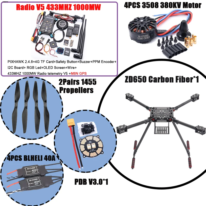 FPV ZD550 550mm/ZD650 650mm Carbon fiber Quadcopter Frame FPV Quad with Carbon Fiber Landing Skid F550