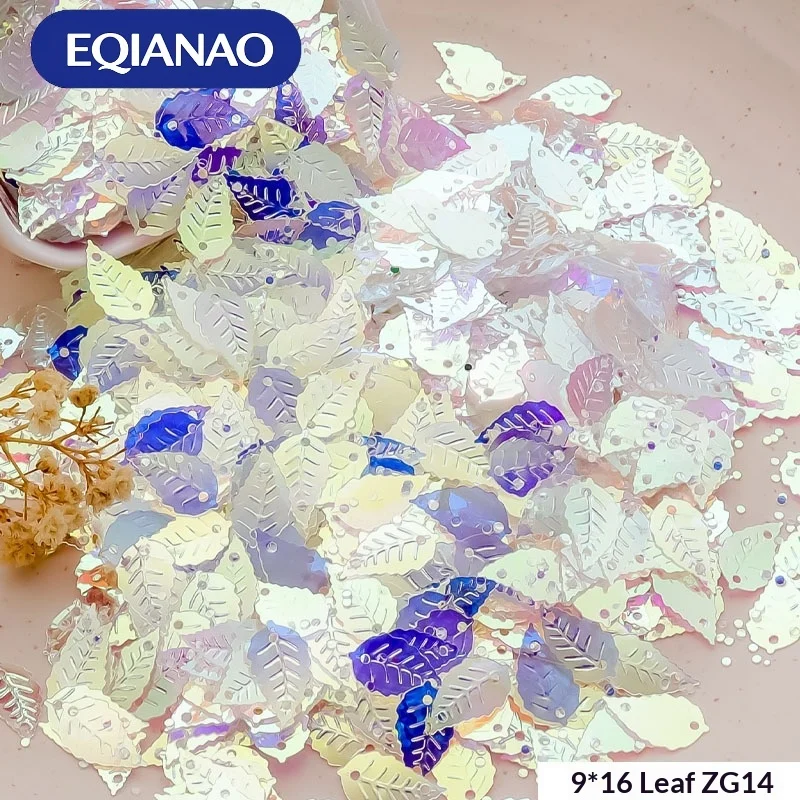 EQIANAO 16x9mm Leaf Sequin Beads  Double Hole Sew on Sequins Glitter Paillettes for Clothing Dress Scrapbook Crafts DIY Deco