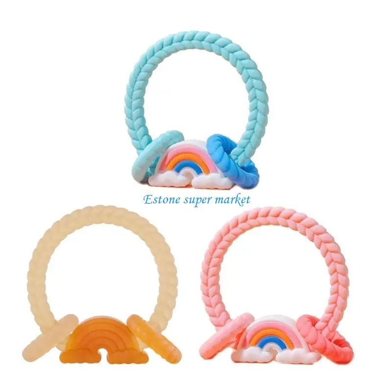 090B Giocattolo da masticare molare neonato Cartone animato a forma arcobaleno Massaggiagengive lenitivo per bambini