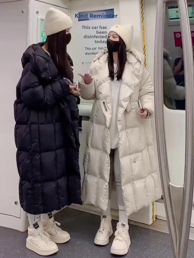 Faionable abrigo largo blanco Du down Jaet para mujer, abrigo cálido de invierno, abrigo acolchado de longitud media con capucha informal