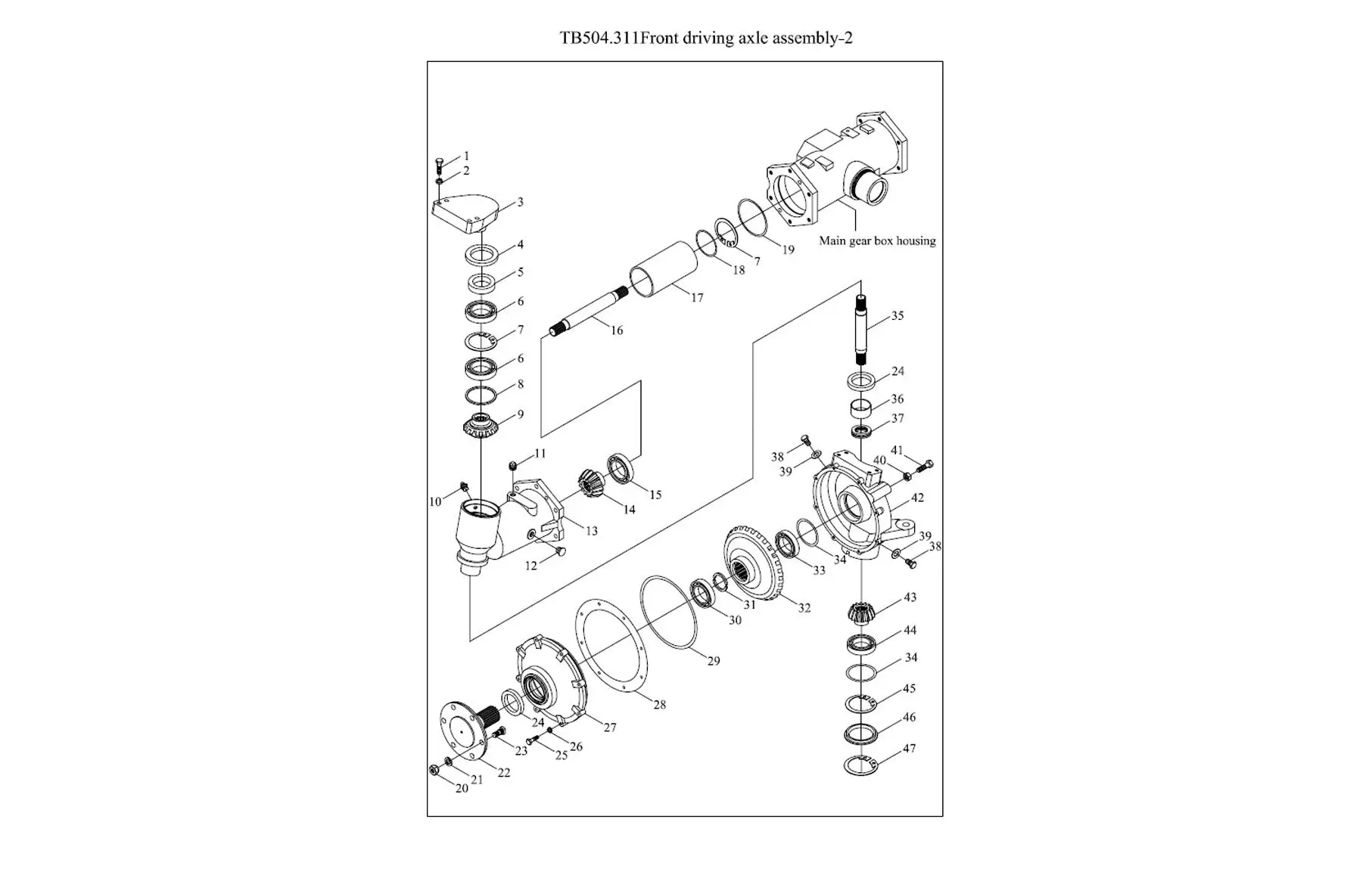 TC02311010020 Driving Bevel Gear Shaft + TC02311010029 Central Transmission Big Bevel Gear for Lovol TB504 Series Tractor