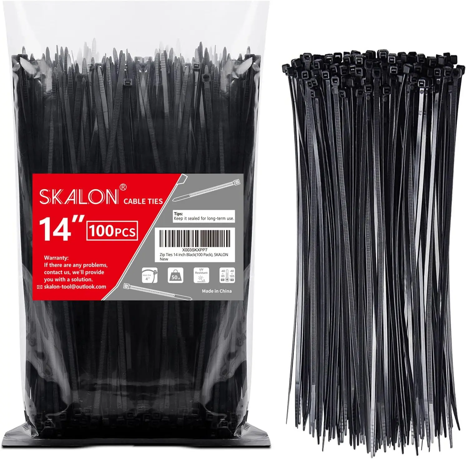 

14-Inch Black Zip Ties, 100 Pack with 50lb Tensile Strength and UV Resistant for Indoor Outdoor Use