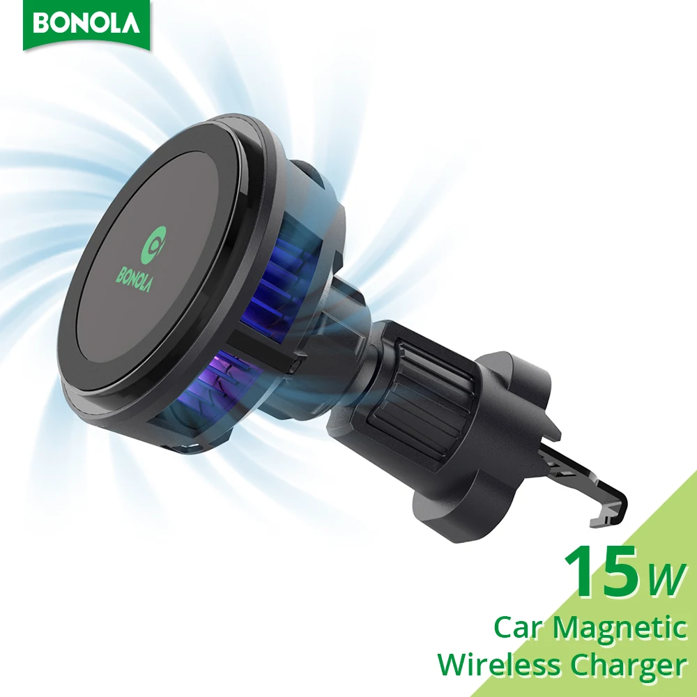 Bonola Magnetic Cooling Wireless Car Charger for iPhone 15 Pro/14 /13/12 Universal Car Air Vent Phone Wireless Chargers Holder