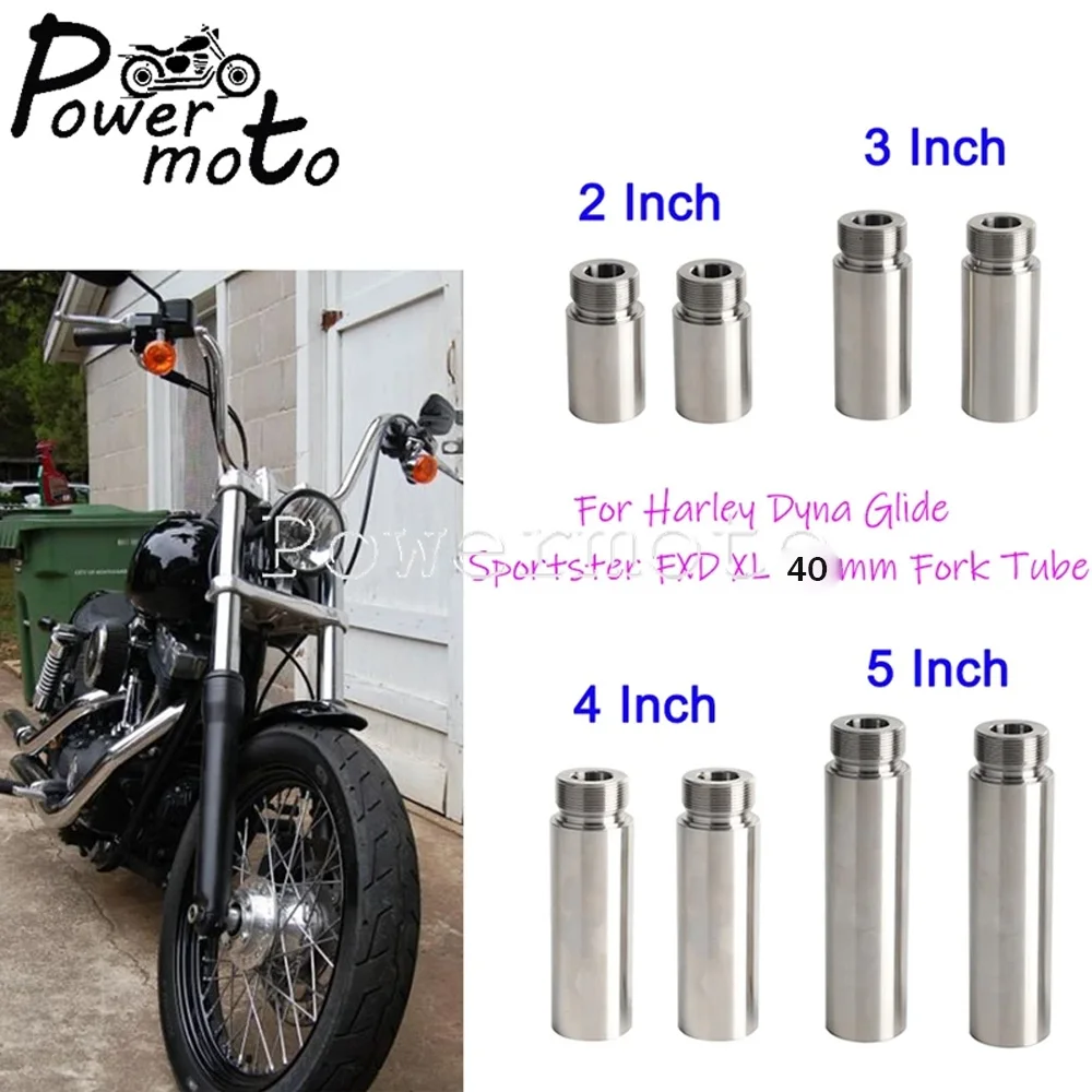 Tubo de horquilla de acero cromado para motocicleta, Kits de extensión para Harley Dyna Glide Sportster FXD XL883 XL1200, 1 par, 40mm, 2 ", 3", 4 ", 5"