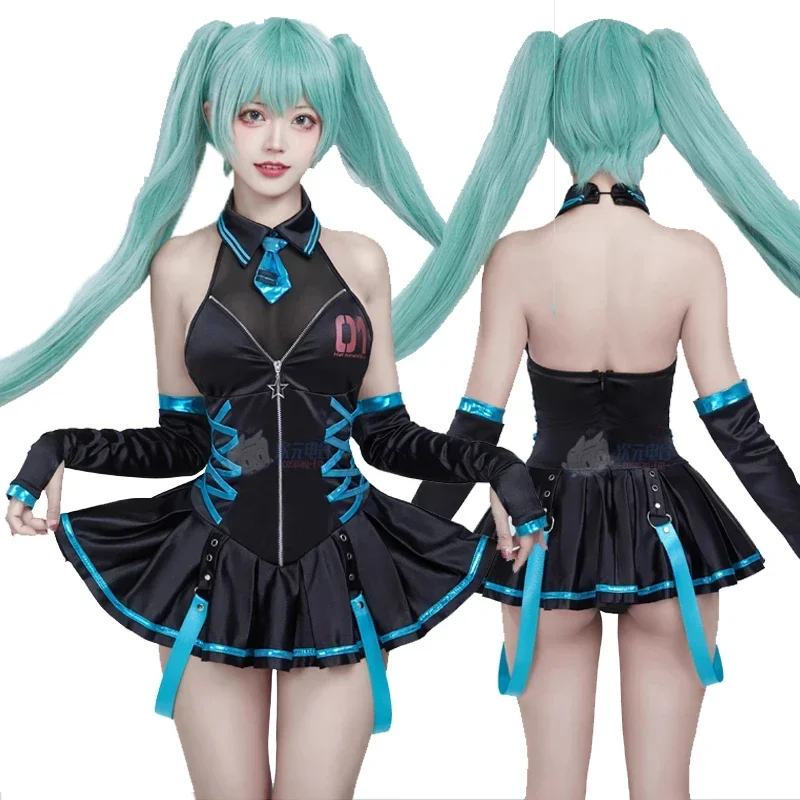 

Аниме Мику, карнавальный костюм, женское милое сексуальное короткое платье, костюм с завязками на рукавах, летний боди, купальник, карнавальная одежда на Хэллоуин