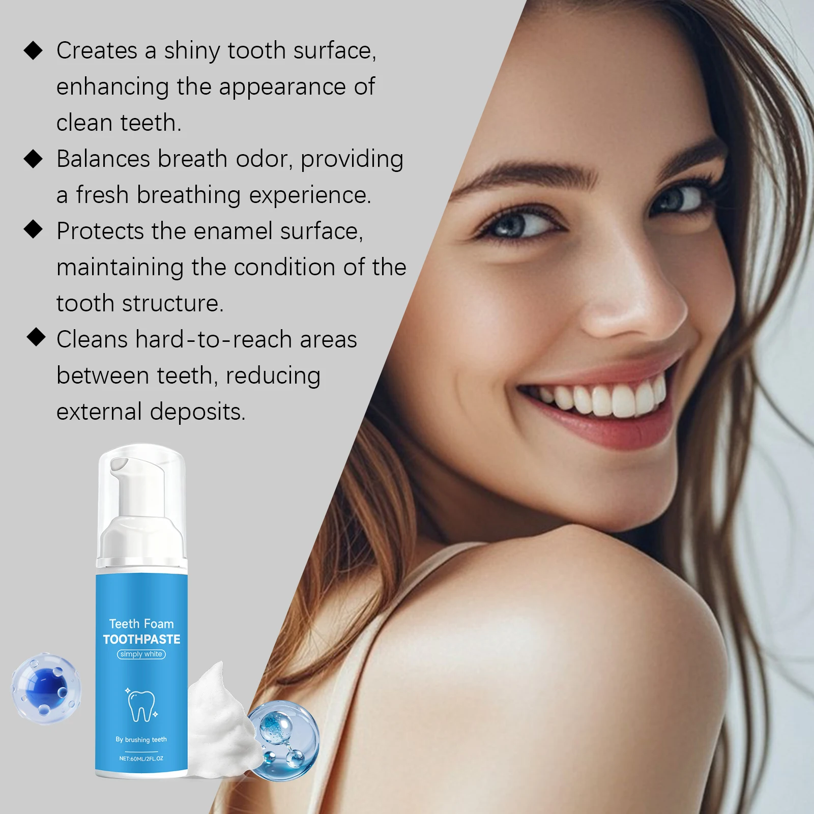 Hydroxyapatite Mint Foam Toothpaste Whitening Deep Cleaning Remove Stains Freshens Breath Gentle Gum Care Teeth Cleansing Mousse