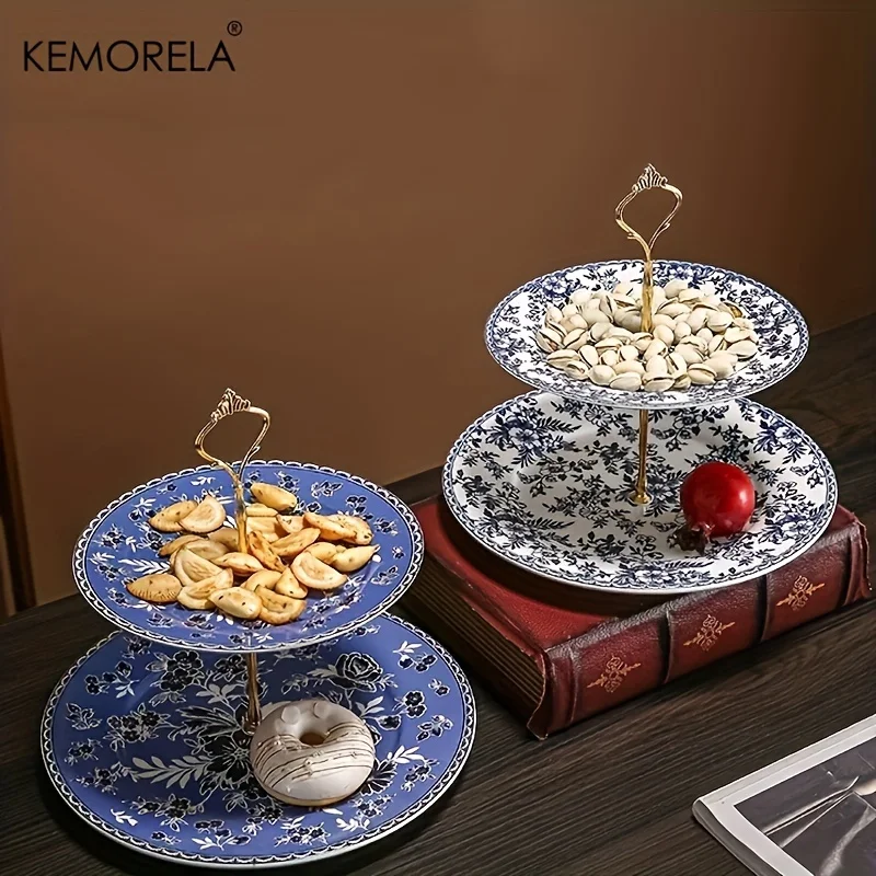 2 Tier Ceramic Dessert Display Stand-Party Cake Service Tray for European-Style Dining Room Buffet and Party Decorations